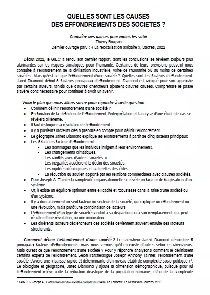 Début 2022, le GIEC a rendu des conclusions  toujours plus alarmantes sur les risques climatiques pour l’humanité. Leurs prévisions peuvent nous conduire à l’effondrement de la civilisation industrielle, voire de l’humanité. Mais qu’est ce que l’effondrement d’une société ?